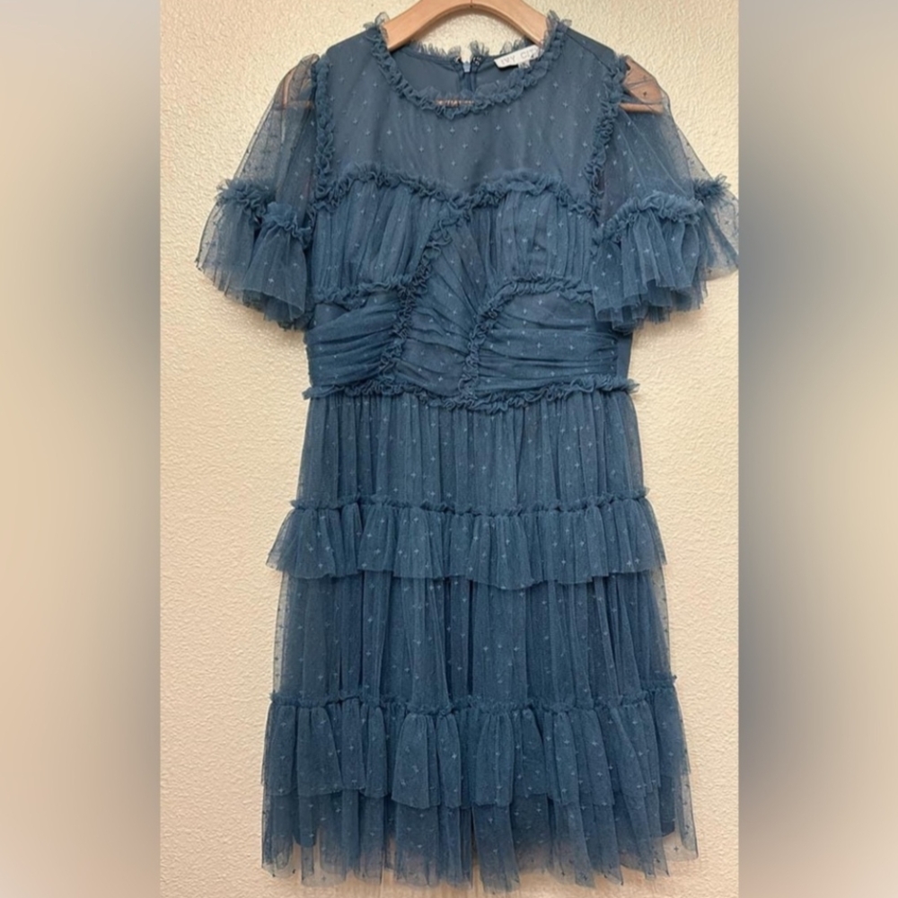 NWT 2X Ivy City Ruffle Tulle Blue Whimsical Short Dress